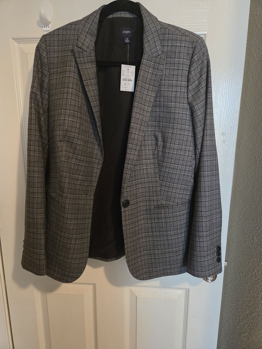 J. Crew Women's Black and Gray Glen Plaid Single-Button Blazer